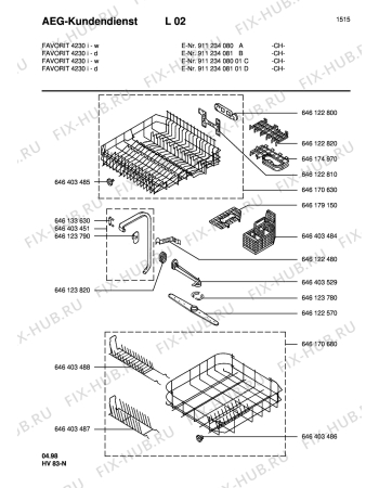 Взрыв-схема посудомоечной машины Aeg FAV4230I-W CH - Схема узла Baskets, tubes 061